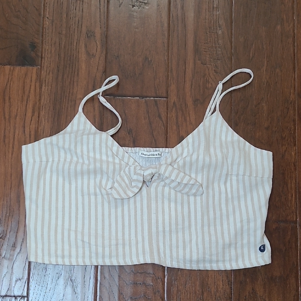 NWT Abercrombie & Fitch Khaki & White Striped Linen Blend Cropped Top size XL